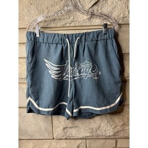 Manfinity Mens XL Blue Vintage Graphic Drawstring Dolphin Hem Athletic Shorts